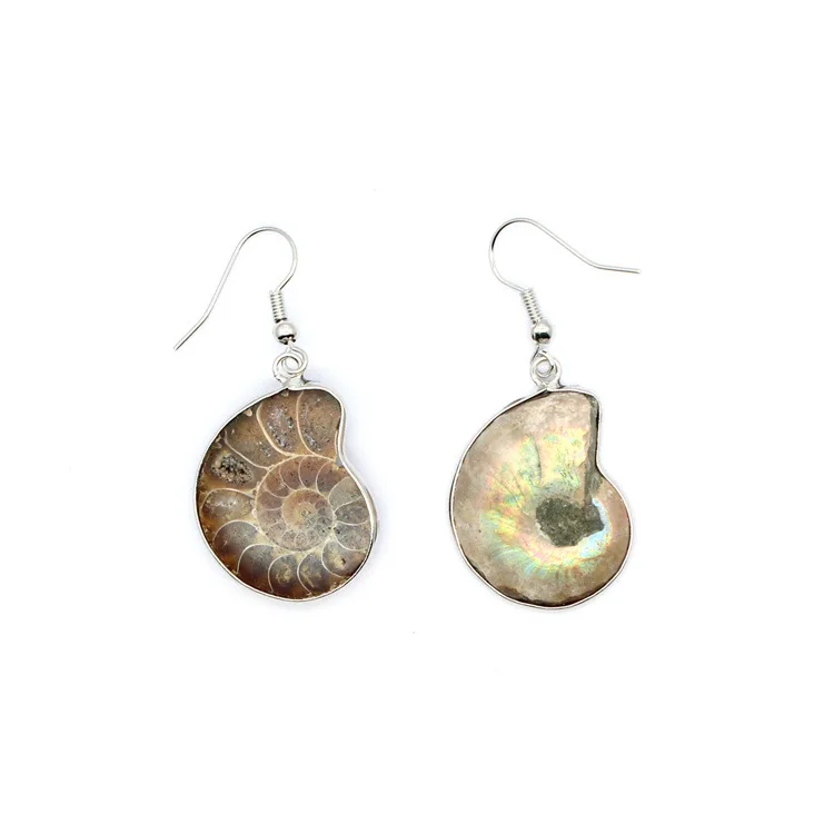 Women Natural Snail Ammonite Earrings Spiral Whorl Conch Shell Nature Color Animal Pendant Dangle Hook Earring