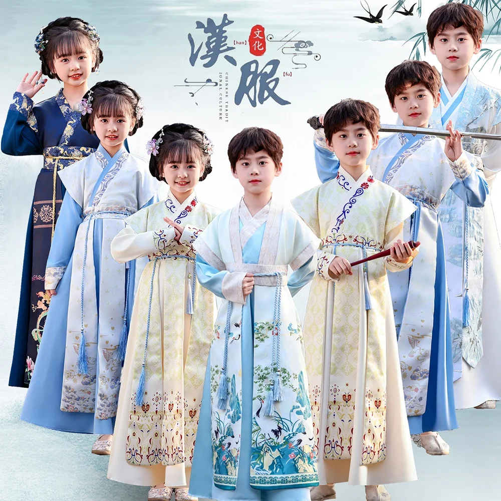 

Cosplay Chinese Hanfu Boy Dress Ethnic Style Kung Fu Uniform Children Clothing Kids Clothes Performance Costume Stage Girl