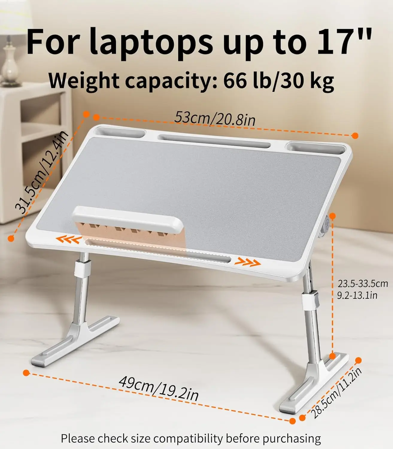 Laptop Desk for Bed,Adjustable Height Lap Desks Bed Tray,Portable Folding Couch Table with Bookstand