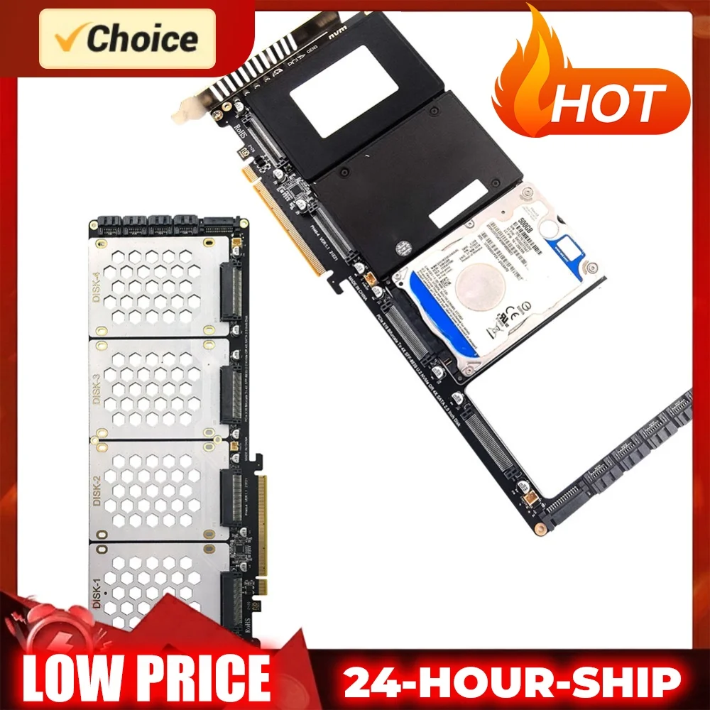 4-Port U2 NVME 2.5Inch SATA SSD Adapter Card Motherboard Support PCIe X4x4x4x4 Bifurcation U.2 PCIe Adapter with LED Indicator