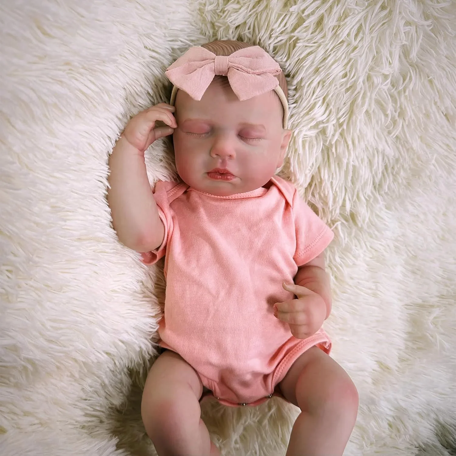 19inch Loulou Sleeping Full Vinyl Girl Body Newborn Reborn Doll Lifelike Cuddly Baby with Visible Veins Hand Draw Hair