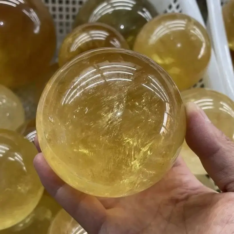 كرة الكالسيت الصفراء الطبيعية شفاء كريستال كوارتز الكرة الأحجار الكريمة الريكي غرفة الديكور سيترين الكالسيت هدية #4