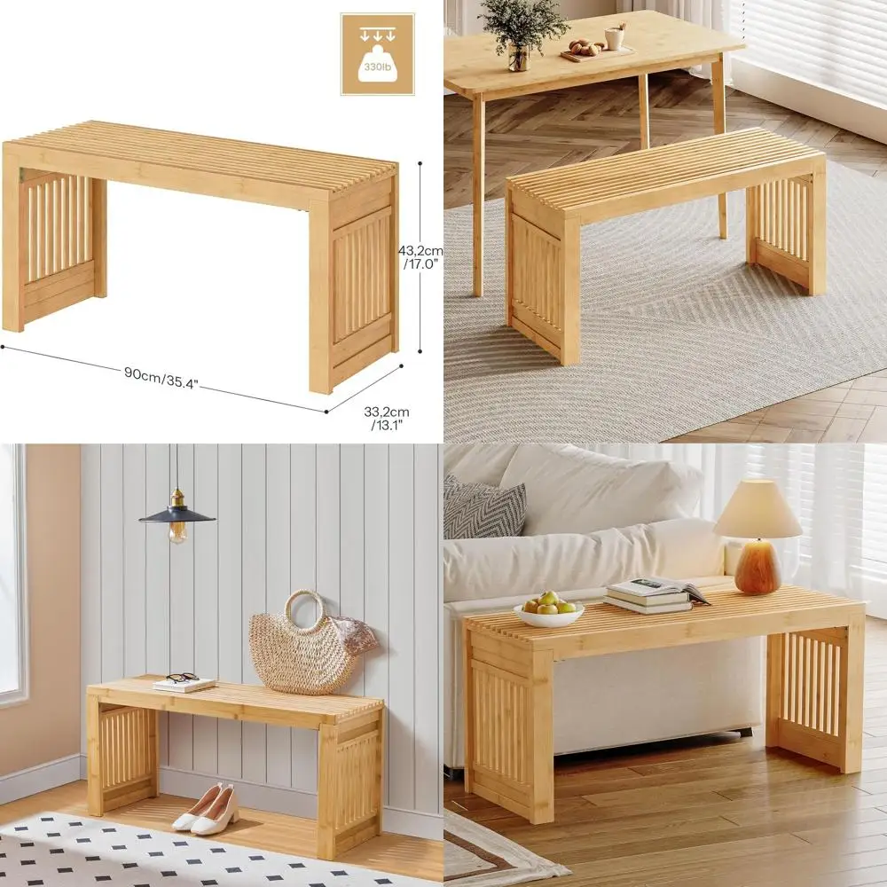 

Solid Bamboo Farmhouse Dining Bench, 35 Long, Natural Style for Kitchen, Living Spaces YL16CD01