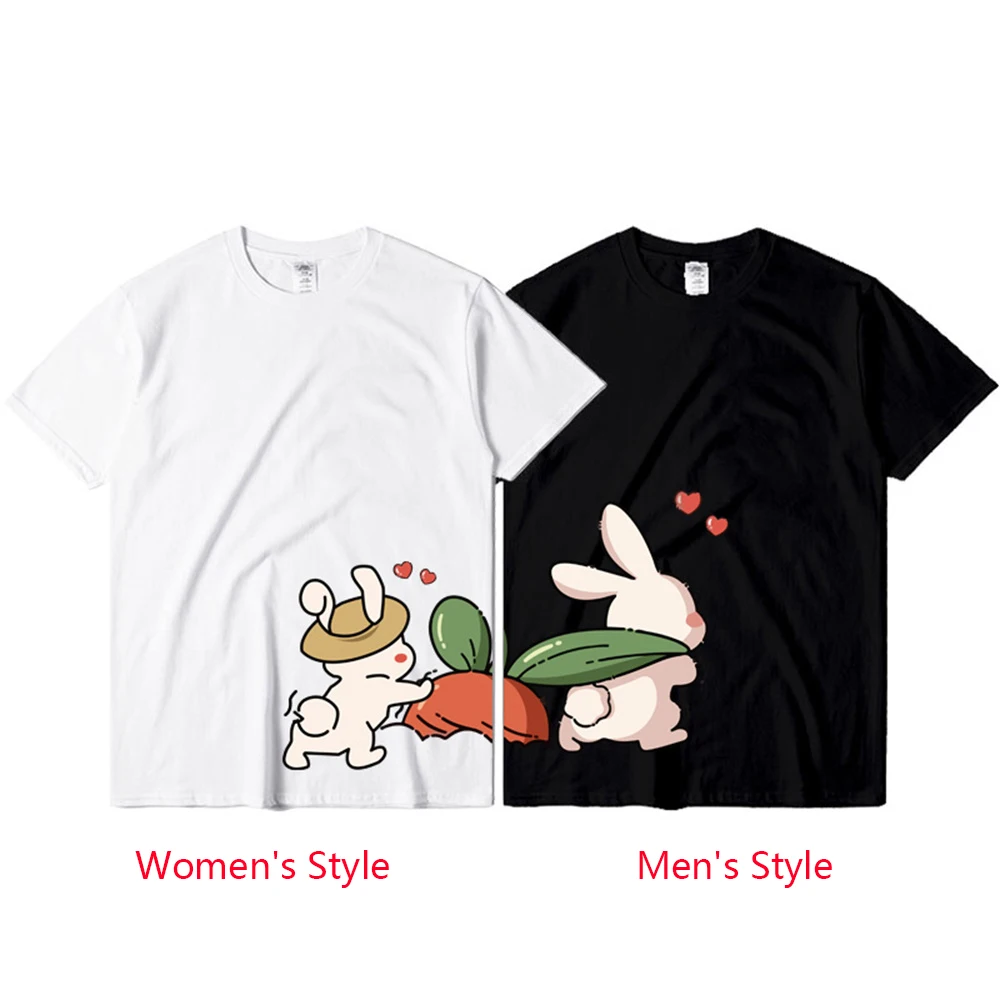 Cartoon Rabbit Stealing Carrots Cute Funny Fashion Couple T-Shirt Streetwear Men Women Casual Cotton Soft Oversize Top Tees