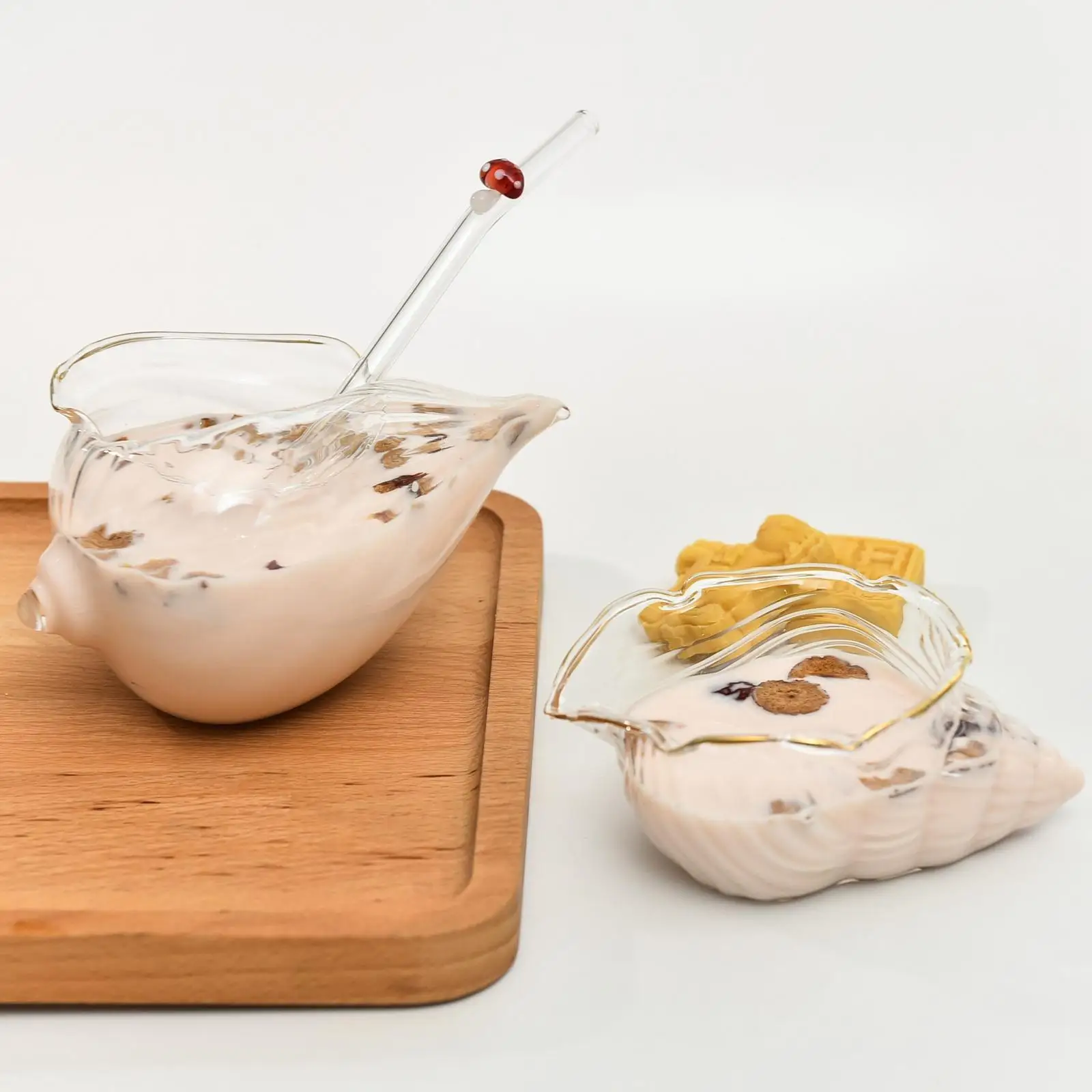 

Glass Decorative Bowl Conch Shaped Photo Prop Food Storage Container Dessert Cup