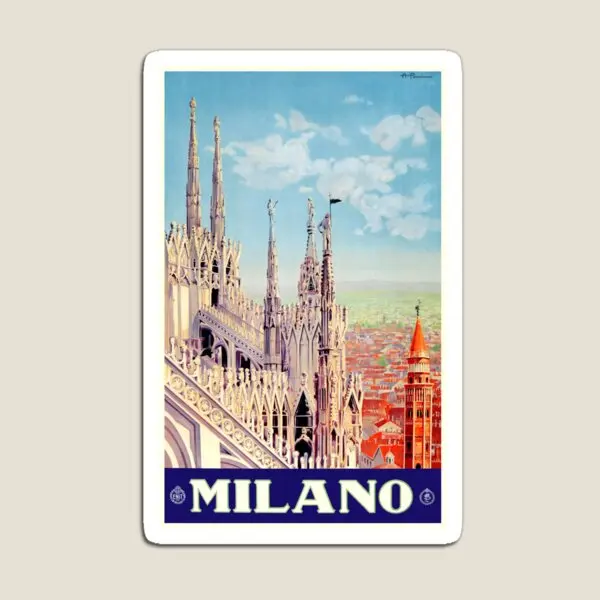 1930 Milan Cathedral Italy Travel Poster  Magnet Children  Stickers Toy Refrigerator Funny Kids Magnetic Cute Decor Colorful