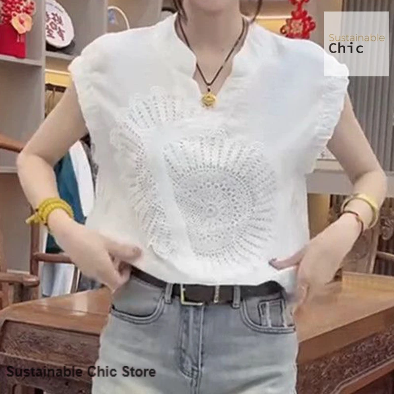 French-style fashion age-reducing loose slim round neck shirt female summer temperament Joker simple commuter round neck shirt