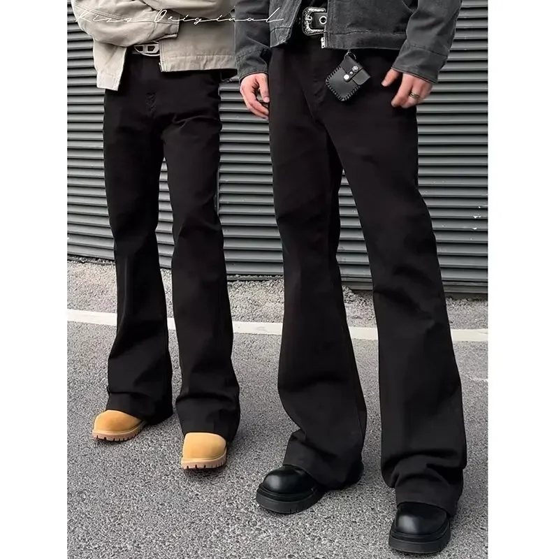 Black Straight-leg Jeans Men's Cleanfit American Style High Street Elastic Slims Smooths Silhouette Trousers Spring Autumn