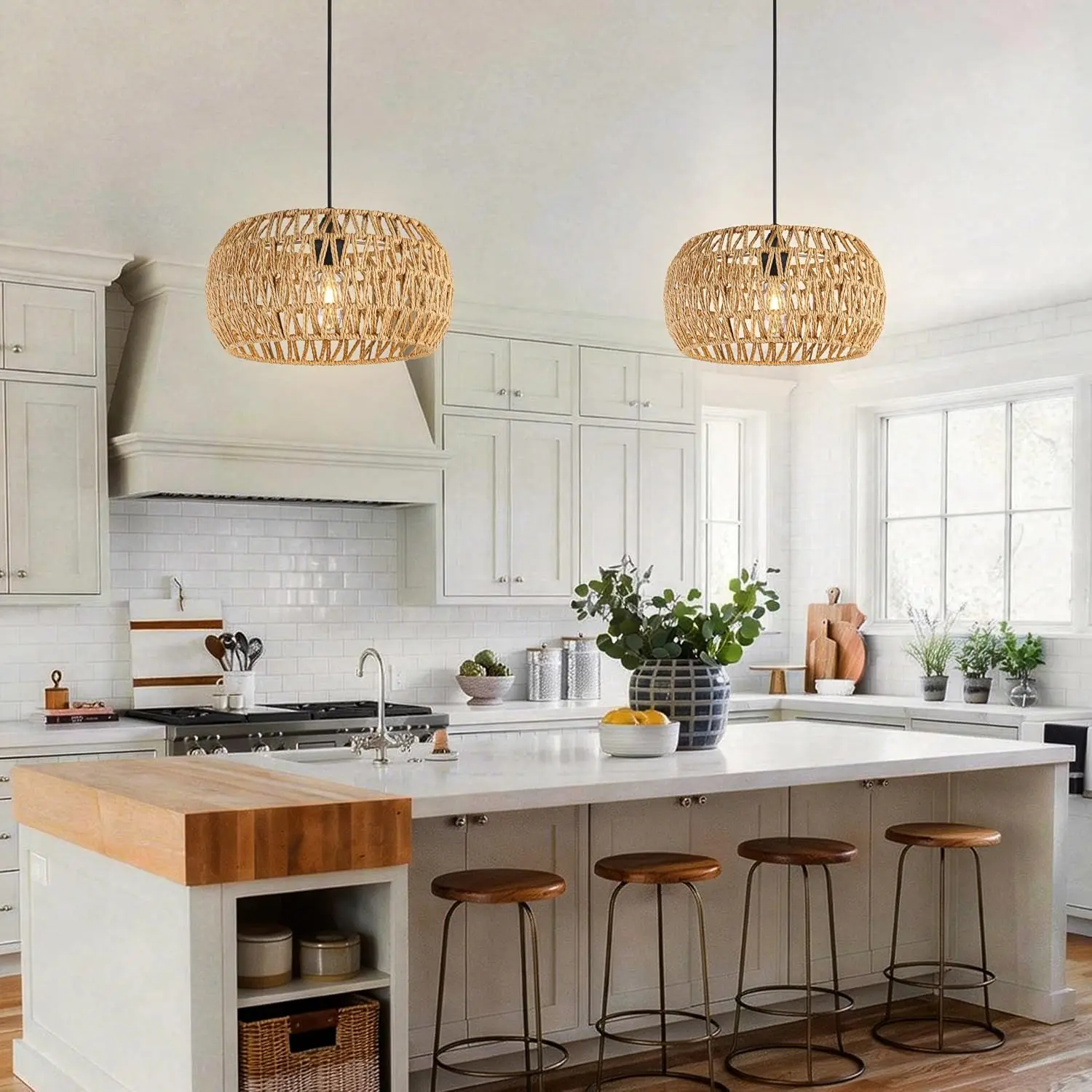 JOYINLED Dia 32CM Boho Woven Paper Rope Chandelier Pendant Light Fixture E26 E27 Handmade Hanging Lamp for Bedroom Kitchen