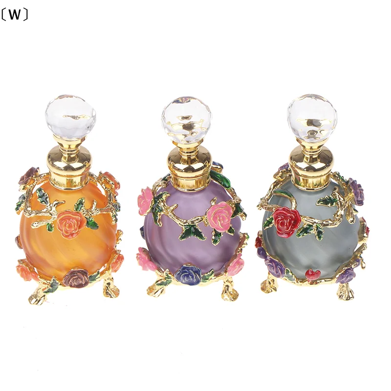 〔W〕1Pc Dubai 15ML Beauty Salon Flowers Glass Perfume Empty Bottle Vacuum Bottle Essential Oil Olive Oil Reusable Storage Bottle