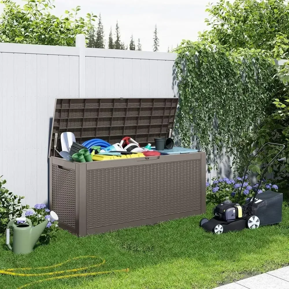 Weatherproof Outdoor Storage Deck Box for Patio Furniture, Garden Tools, Cushions, and Pool Accessories with Lockable Lid and Si