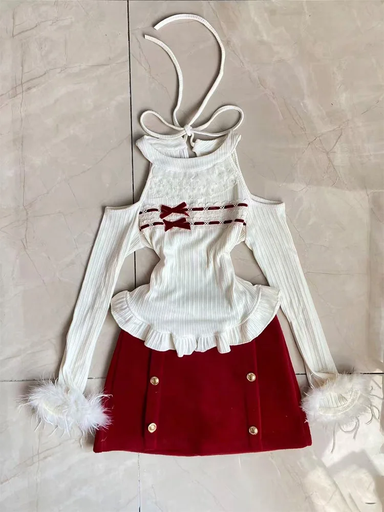 

Осень-зима, новый милый комплект из 2 предметов, сексуальный шикарный топ с длинными рукавами для девочек + мини-юбка, костюм, женский корейский элегантный повседневный костюм для вечеринок