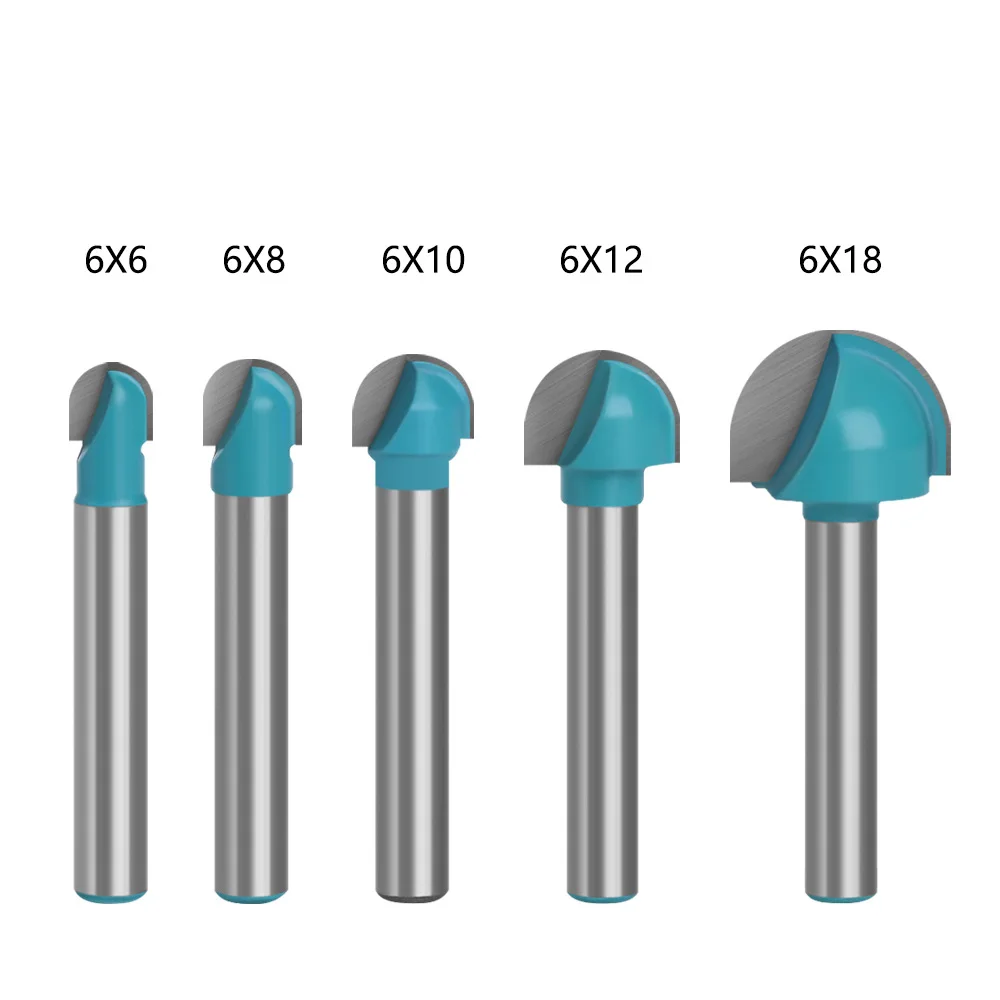 1PC 6MM Shank Milling Cutter Wood Carving Ball Nose Router Bit Set End Mill Round Cove Box Solid Carbide Radius Core Milling Bit