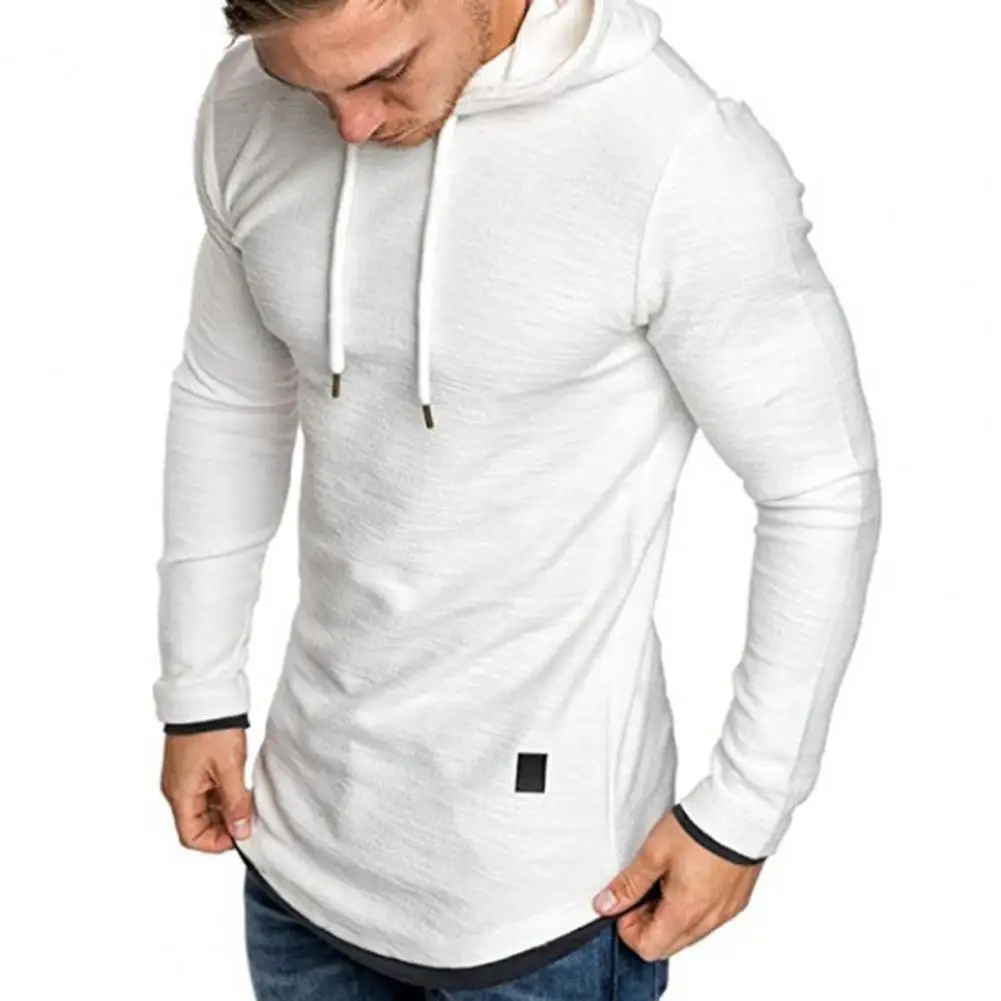 

2022 New Men's Sweatshirt Slim Fit Drawstring Pullover Hoodie Long Sleeve Fake Two Piece Hooded Sweatshirt Male Clothing