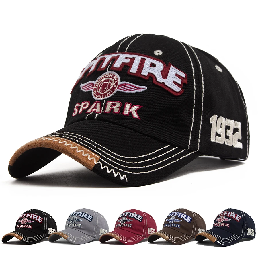 Retro SPITFIRE Embroidery Baseball Cap Sports Men Women Vintage Distressed Trucker Hat Sun Visor Snapback Contrast Stitching