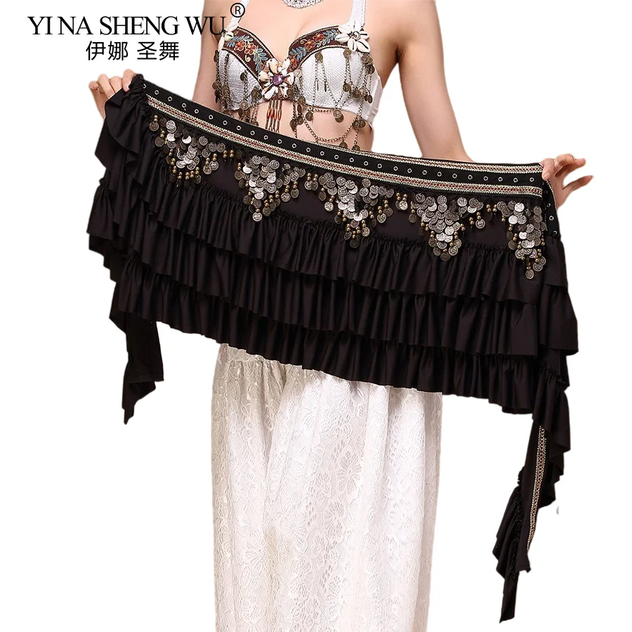 وشاح الورك للرقص الشرقي للسيدات مع عملة نحاسية قبلية ATS حزام لف من الساتان العتيق طويل جدًا للتصوير الفوتوغرافي العربي الفاخر