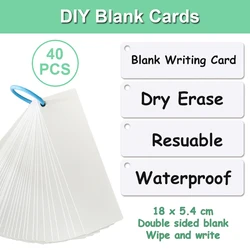 40Pcs Dry Erase Reusable Blank Strip Card Study Guide & Note Writing Cards Words Sentence or Math Training Teaching Aids 2x7inch