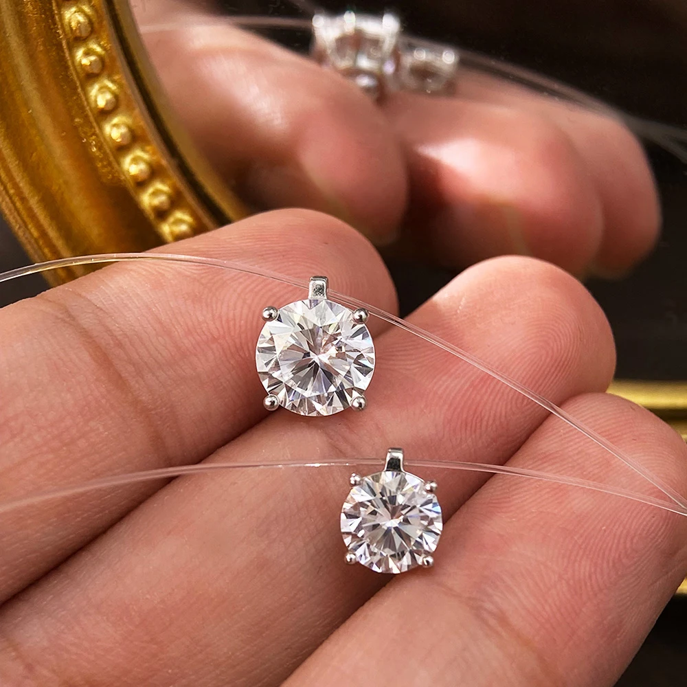KNOBSPIN Moissanite Necklace 1-2ct Pear/Marquise/Round Brilliant Cut Diamond Fishing Line S925 Silver Pendant Necklaces for Gift