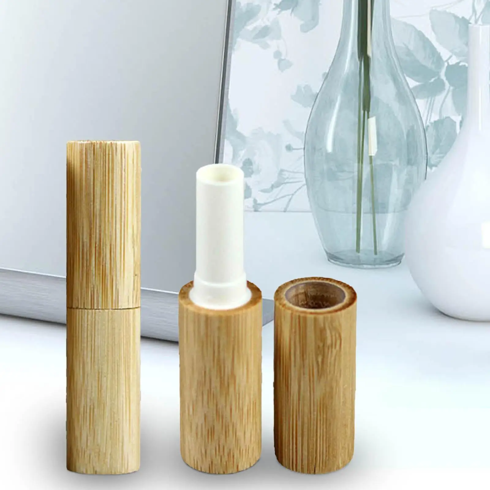 2x Lip Glosses Tubes Containers Empty Bamboo Shell Lip Glosses Containers