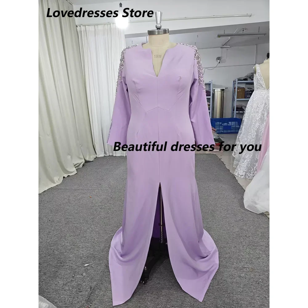 Customized Elegant Mermaid Long Sleeves Prom Dresses Beadings Crystals Party Dresses Floor Length Evening Dresses for Special