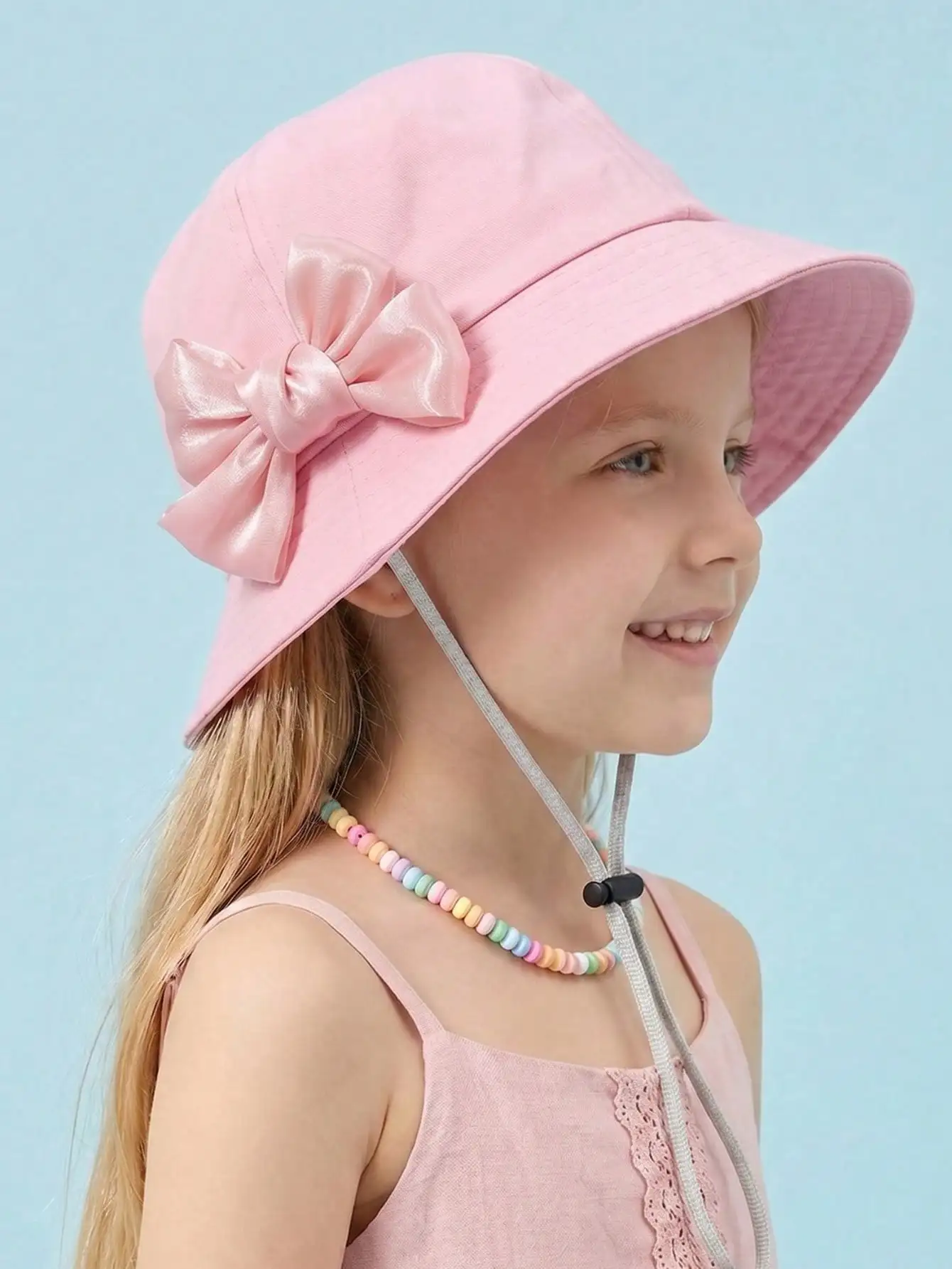 

1Pcs 3-8Y Girls Pink Cute Bow Fisherman Hat Outdoor Fashion Sun Protection Bucket Hat