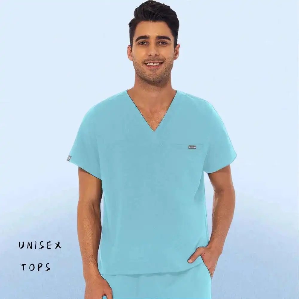 Men Scrub Shirt Opening Room Medical Clothes Doctor Costume Unisex Nurse Nursing Uniforms Short Sleeve Spa Blouse Dentistry Tops