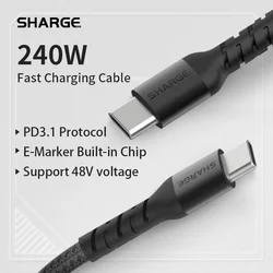 SHARGE E-MakerT ype C Cable 240W 100W USB C Cable Fast Charge 5A For iphone 15/15 pro/14/14 pro For Samsung Galaxy