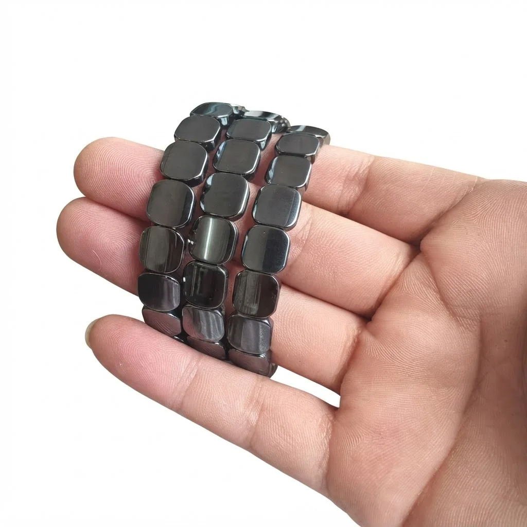 Hematite Obsidian Flat Bead Bracelet Men Grounding Protection Healing Crystal Balance Stone Bangle Jewelry Gift