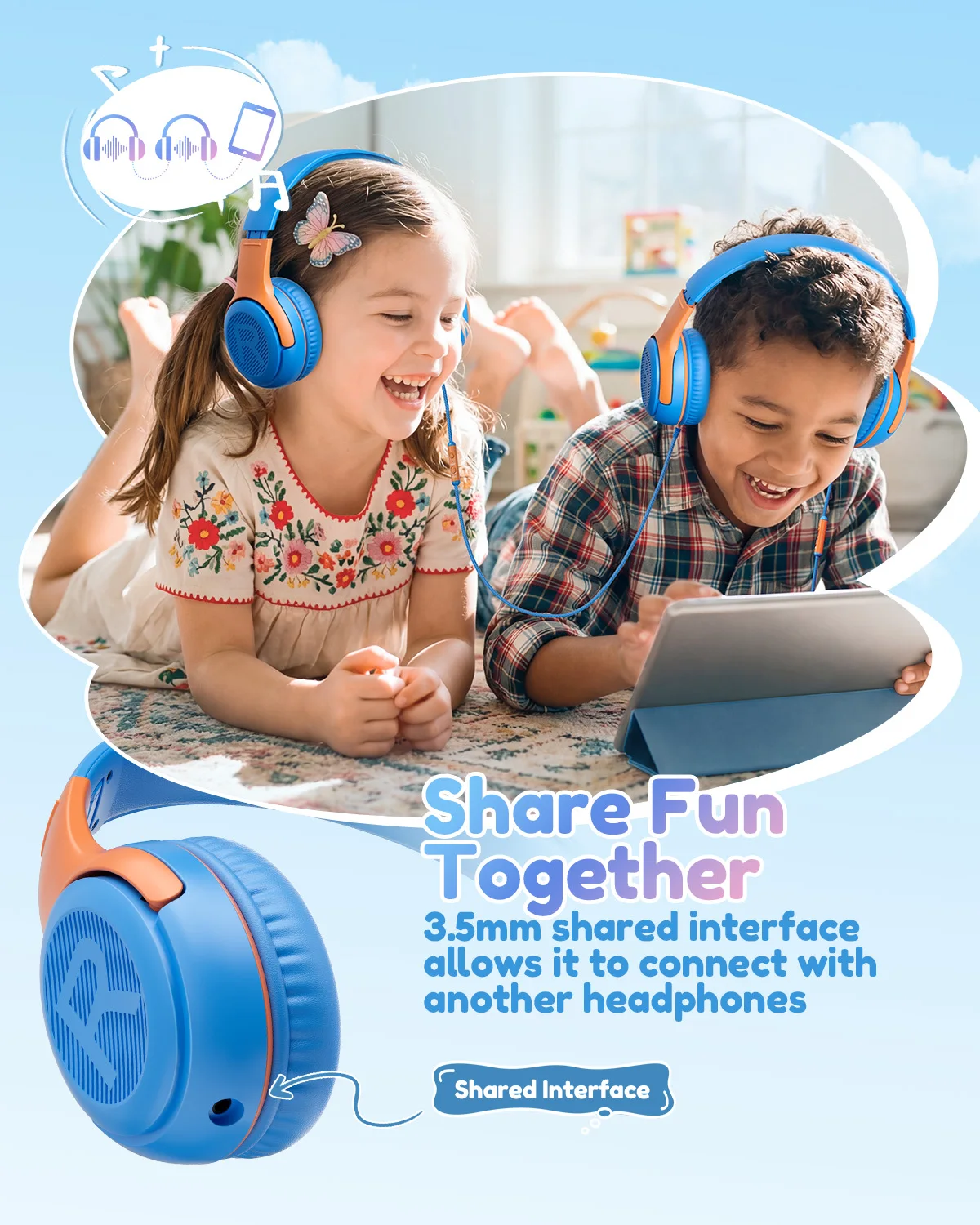 1/2/3Pcs AWATRUE AT2 Kids Headphones Wired Toddler Headsets with Mic Over-Ear Headphone Foldable On-Ear Design for PC,Laptop