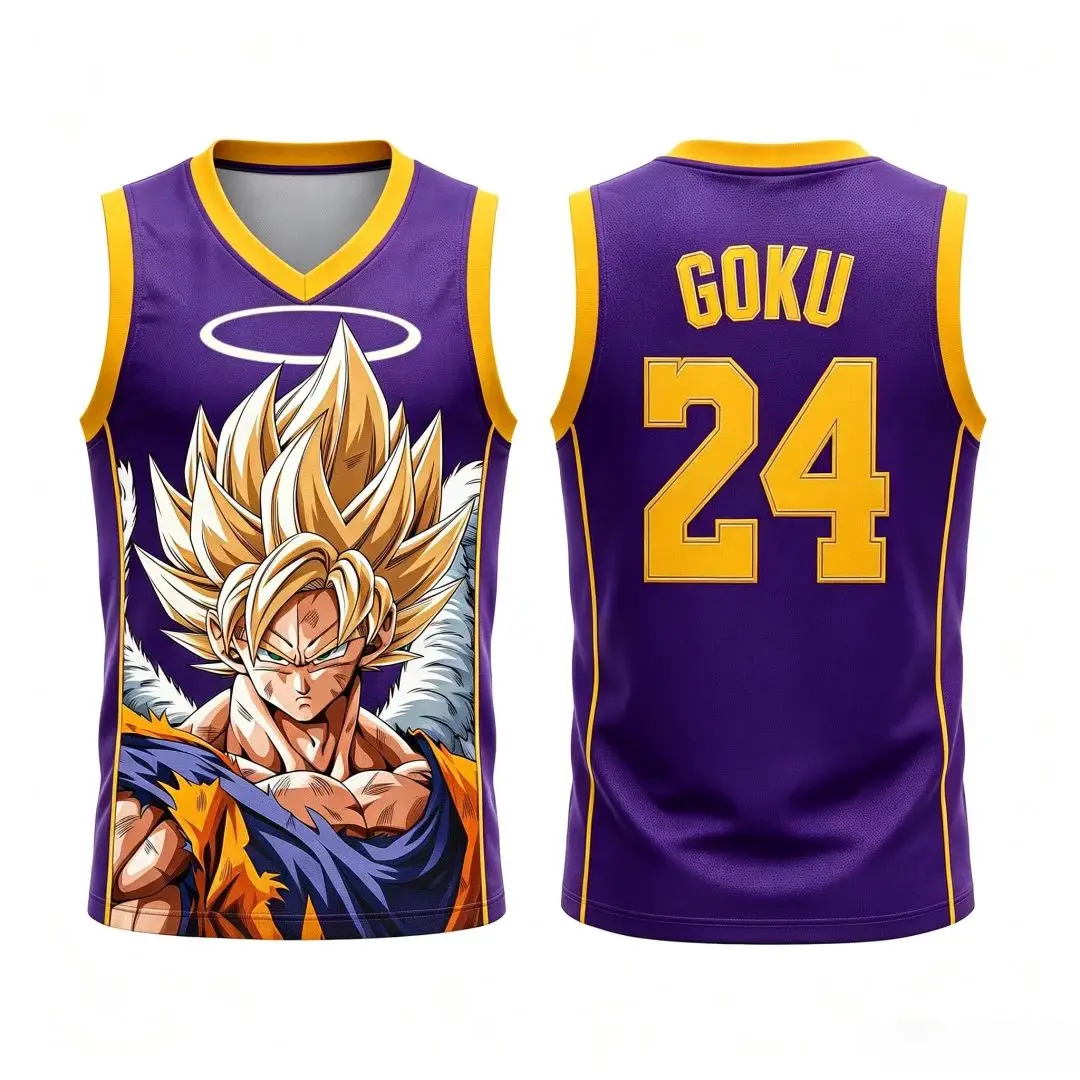 Dragon Ball Goku Super Saiyan Nr. 23 Basketball-Trikot für Herren, 3D-Druck, Sport-Tanktop, weiß-goldener Farbverlauf, Anime-Streetwear. – Detail 10