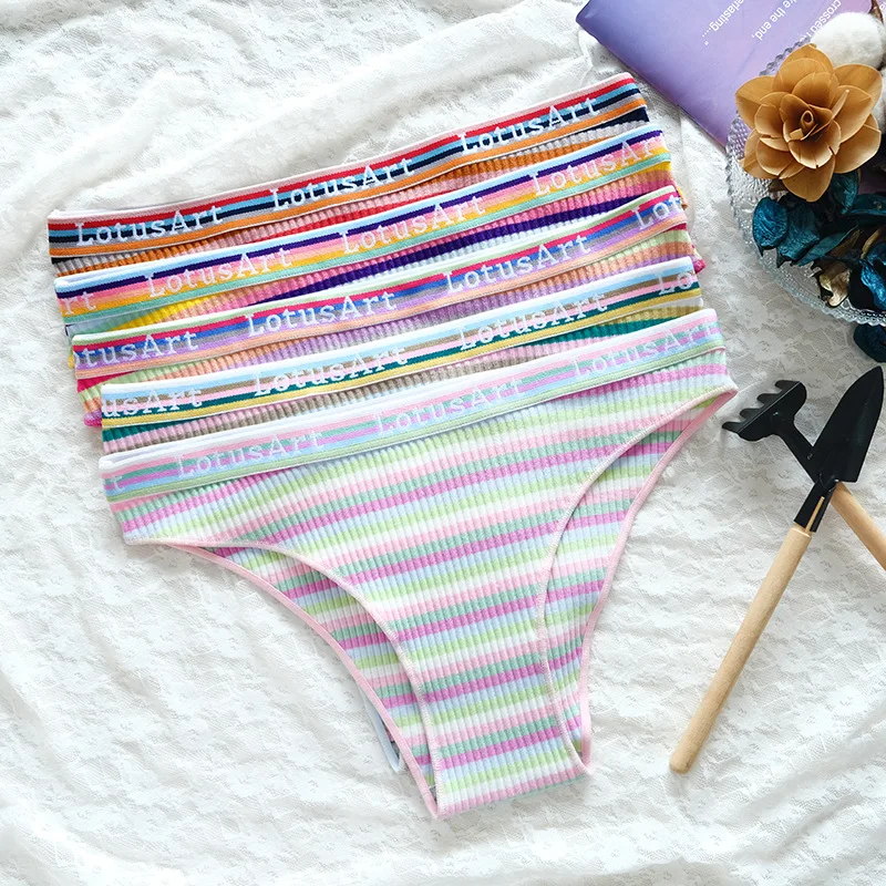 1pcs Women Panties Girl Sexy Underwear Student Cute Stripe low-Rise Waist Briefs Female Soft Cotton Women\'s Underpants