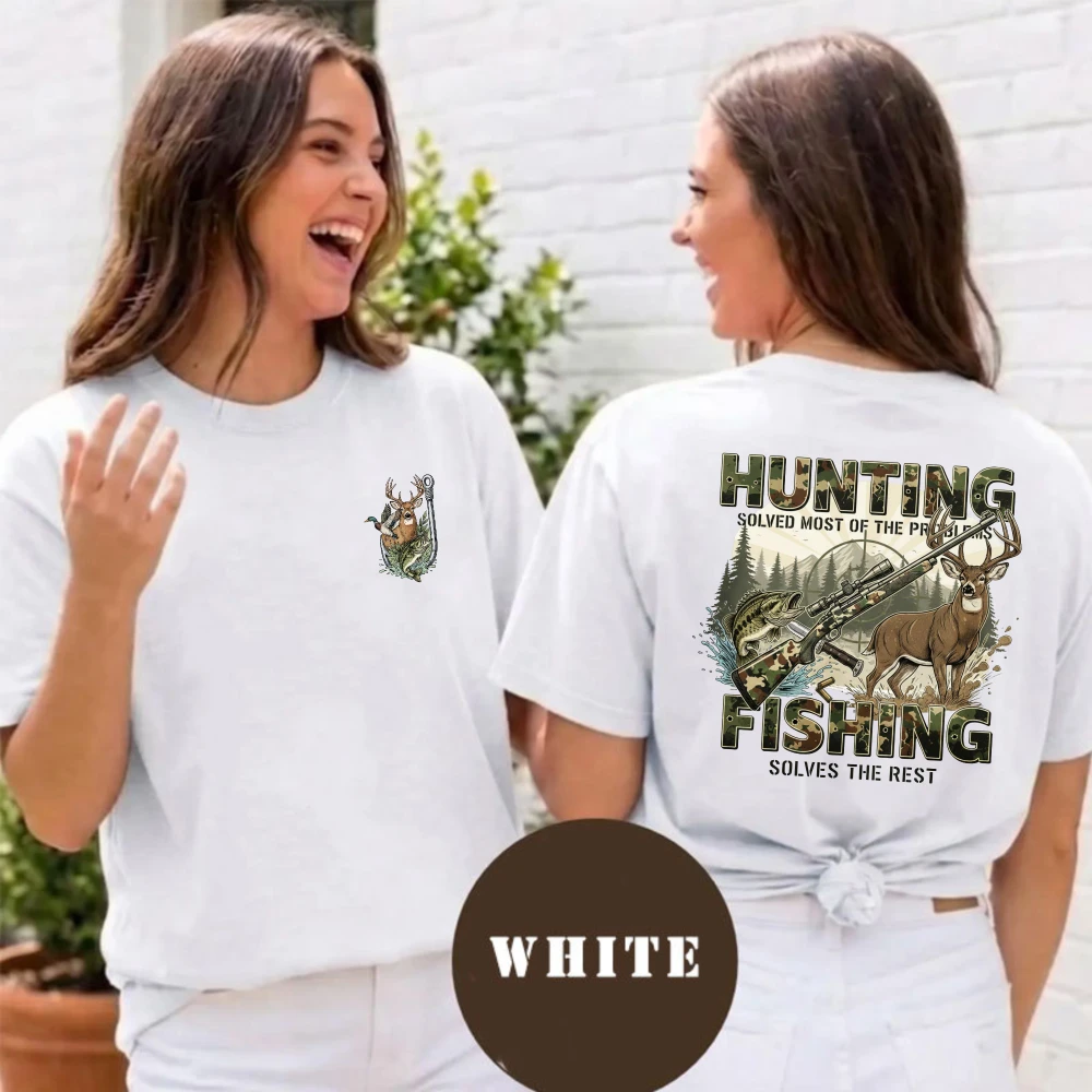 Hunting Fishing Tees Deer Duck Bass Shirt Whitetail Buck Mallard Fish Hook Outdoorsman Tshirt Mens Hunter Gift Tops Cotton Tee
