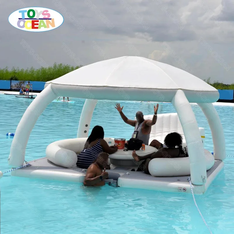 Inflatable Water Leisure Platform with Tent Water Amusement Equipment Inflatable Health Island Floating Pool bar