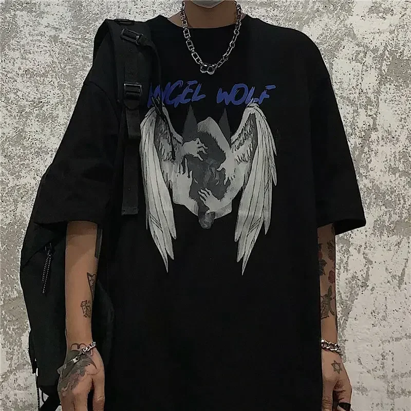 

Y2K Oversized Goth Anime Print Loose T Shirt for Men Summer Casual Short Sleeve O Neck Tee Tops Fashion Streetwear