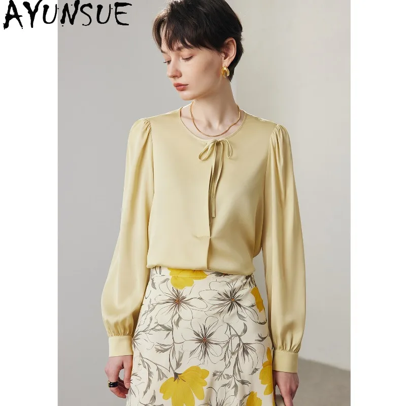 

AYUNSUE 90% Real Mulberry Silk Women's Blouses and Shirts Long Sleeve Tops for Woman Elegant Shirt Woman Clothes Blusas De Mujer
