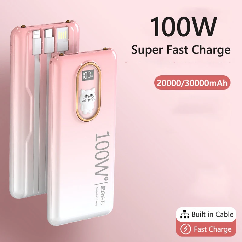 30000mAh Power Bank 100W Super Fast Charging Powerbank with Lines High Capacity Portable Battery Charger for iPhone 16 Samsung