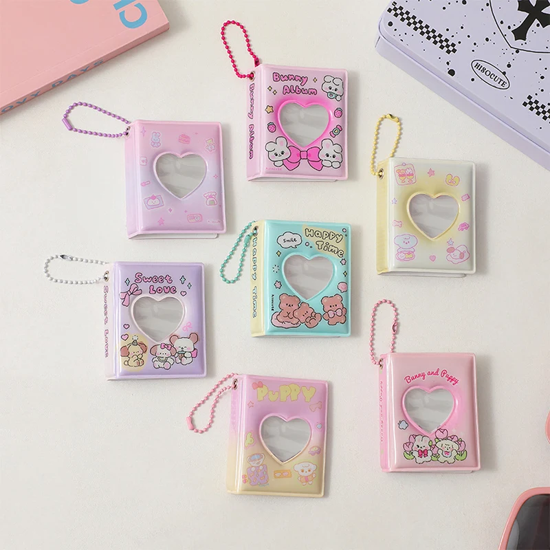 Cute Photo Album Mini Photos 16 Pockets Card Holder With Keychain Instax Card Bag Photocard Holder Collect Book Decorative