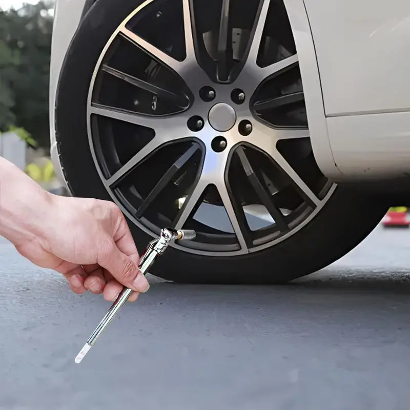 Portable Silver Car Styling Pressure Gauge 5-50 PSI Durable Pen Shape Tire/Tyre Tire Pressure Meter Head Air Chuck Tools