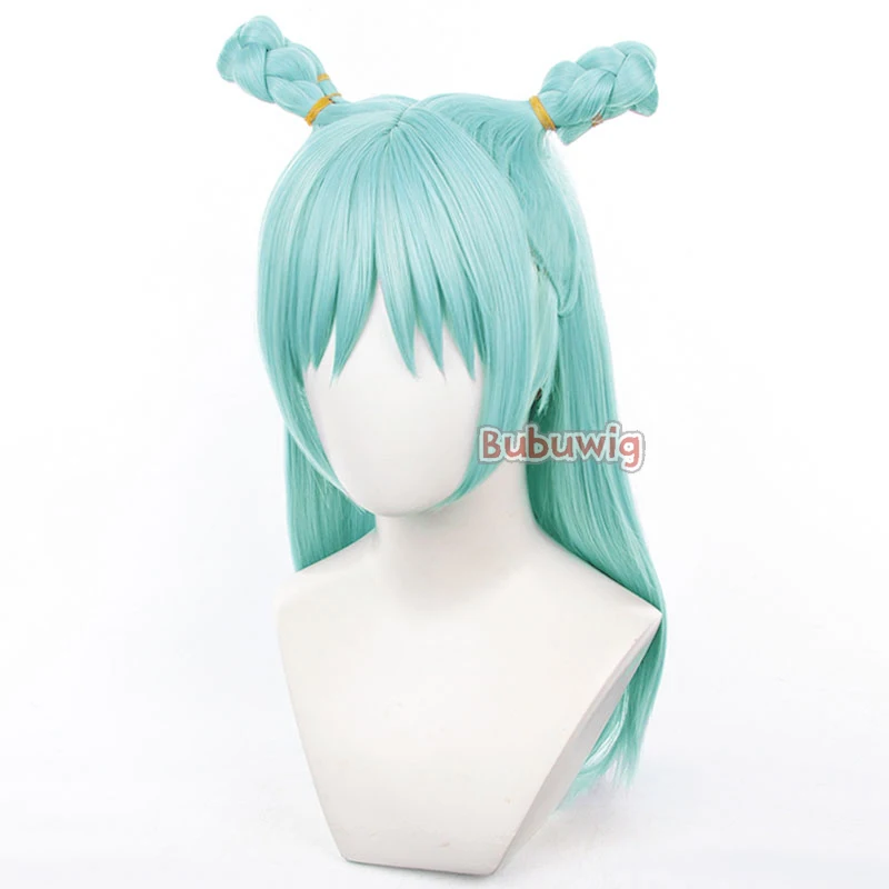 Bubuwig-Peluca de cabello sintético para Cosplay, cabellera de color verde claro, longitud de 55cm, resistente al calor