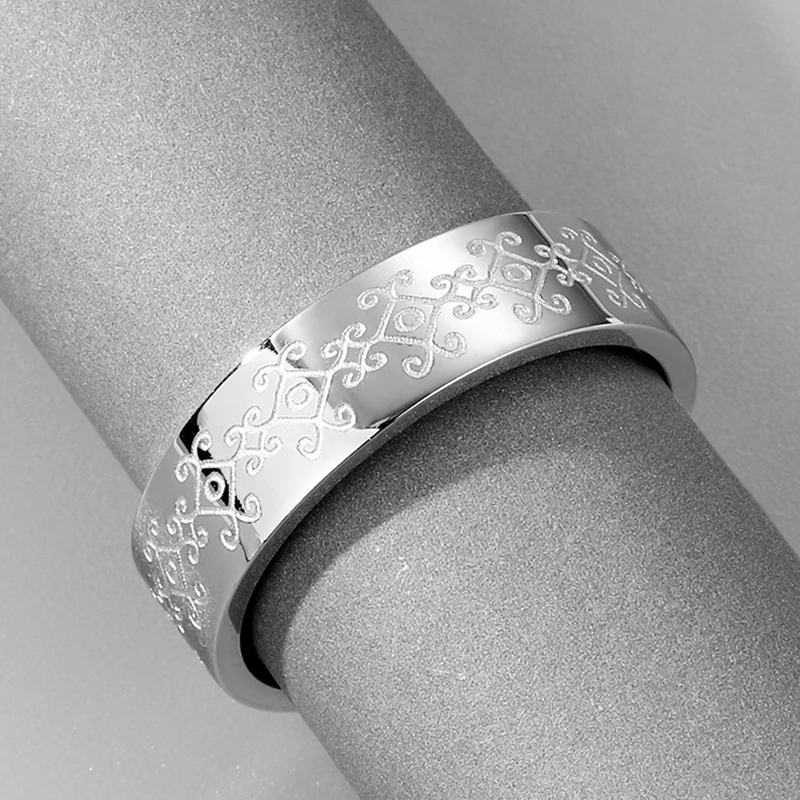 Kinitial Stainless Steel Bohemian Design Geometric Ring ​For Women Men Charm Anniversary Jewelry Wedding Amulet Gift
