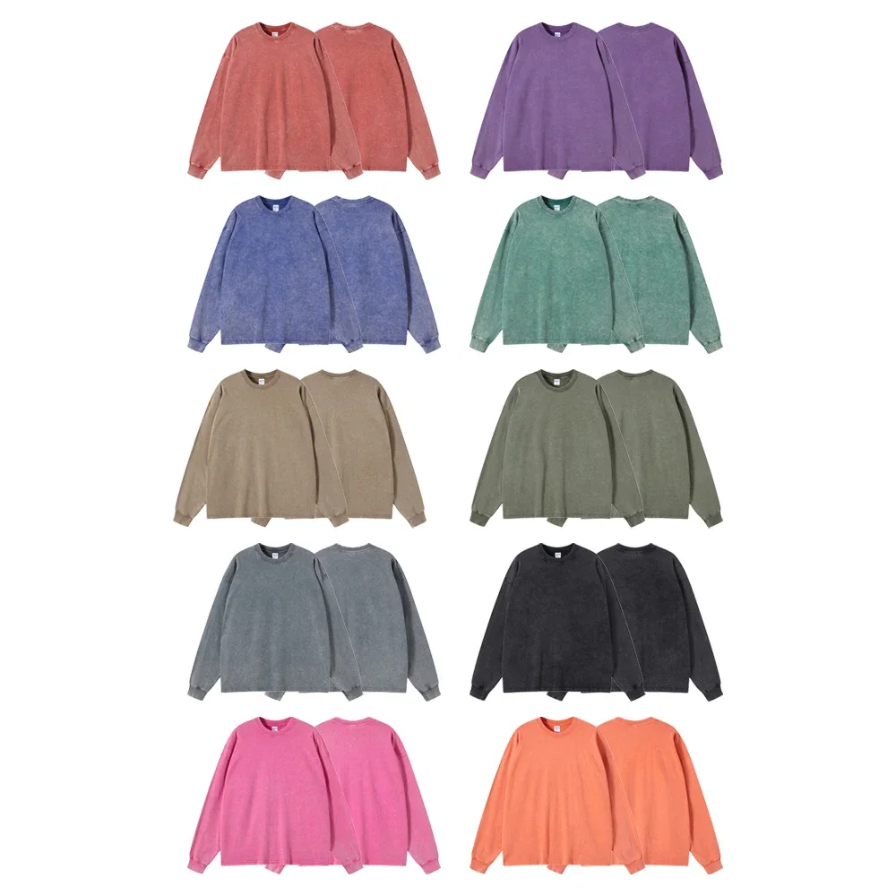 

Long Sleeve Street Wear Clothing Men's Casual Hip-hop Multi Color T-Shirts Cotton Essentials Distressed Long Sleeve T-Shirts Man