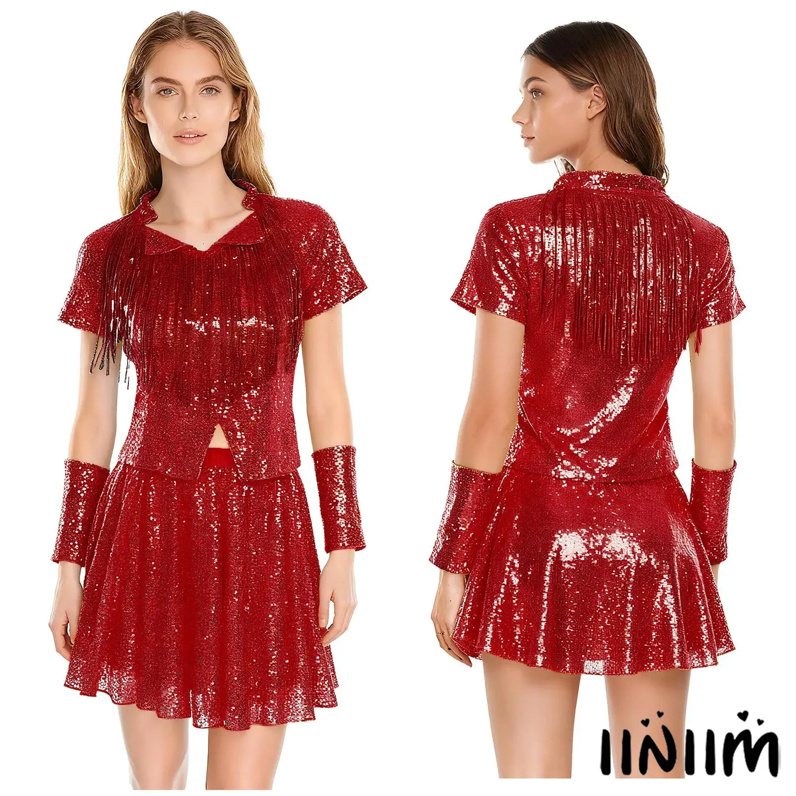 Tenues de pom-pom girl de carnaval pour femmes, T-shirt à manches courtes + gants + Mini jupe plissée, ensemble Jazz Disco, vêtements de danse contemporaine