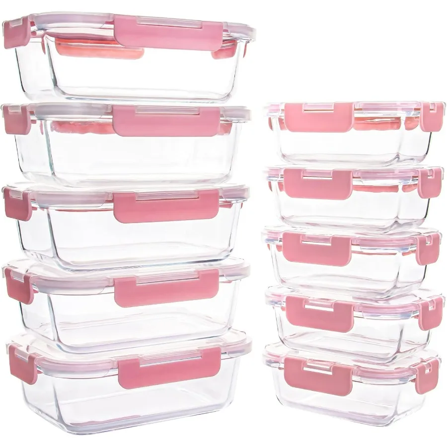 

10 Pack Glass Food Storage Containers Glass Meal Prep Containers with Lids Leak Proof Microwave Freezer Safe 34oz 12oz