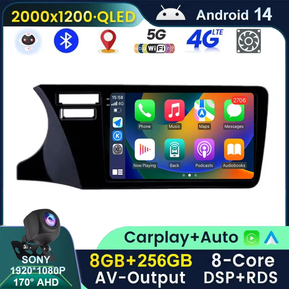 

QLED Android 14 автомобильное радио для Honda City 2014 2015 2016 2017 мультимедийный стерео видеоплеер Авто 4G WIFI GPS навигация Carplay