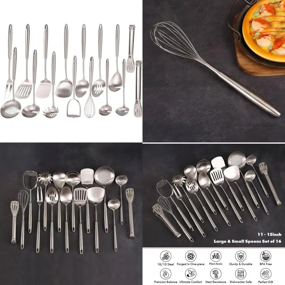 

Premium 16-Piece 18/10 Stainless Steel Kitchen Utensil Set with All Metal Tools for Cooking and Serving