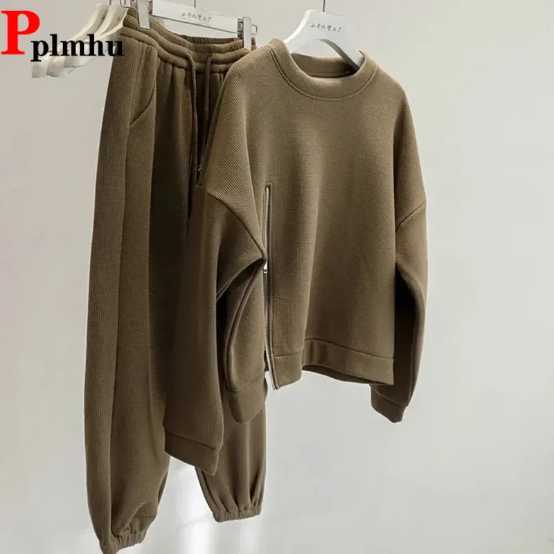 

Casual Sweatshirt Sweatpants Outfit High Waist Jogger Suit Thick Loungewear 2 Piece Set Womens Warm Plush Velvet Lined Conjunto