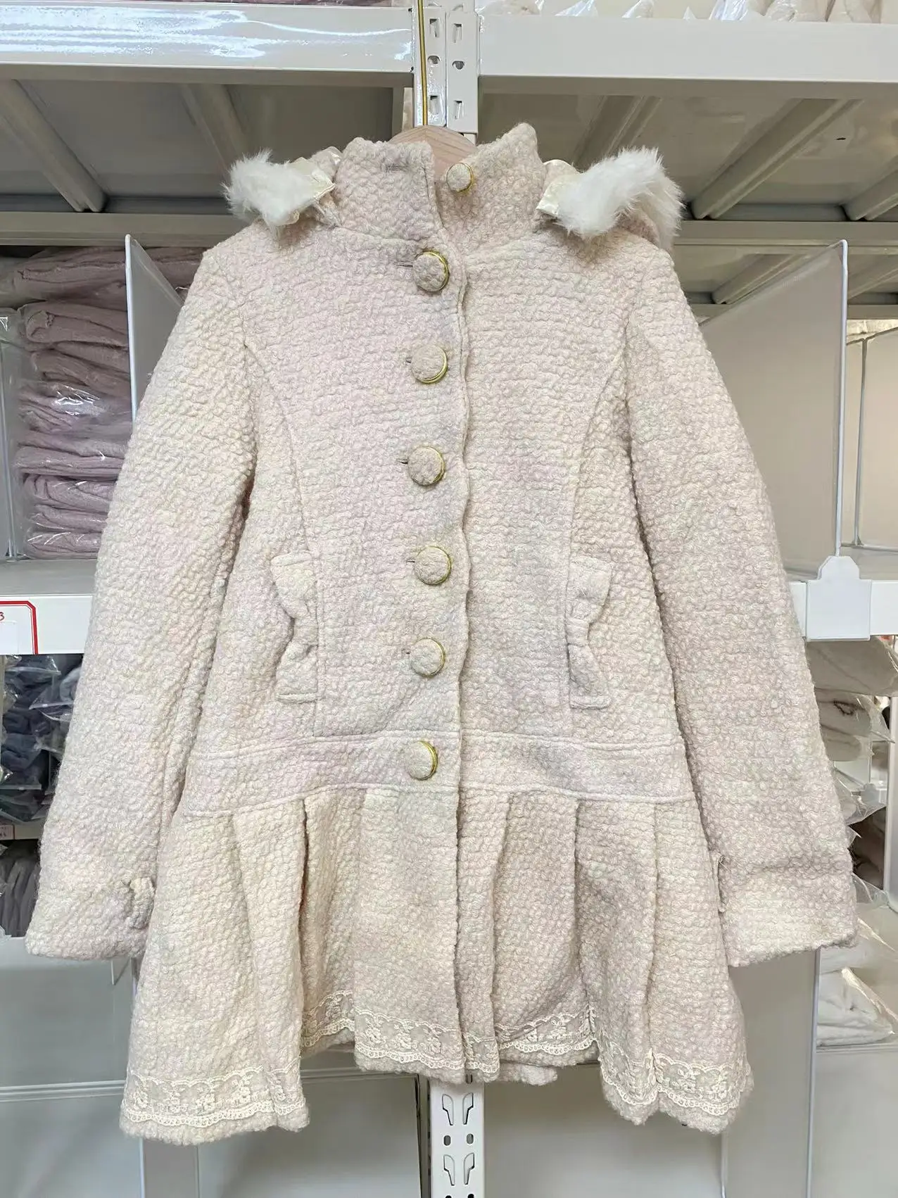 Sales Japan Liz Lisa Original Winter Fur Collar Balls Wool Thick Hoodie Coat Hooded Lace Coats