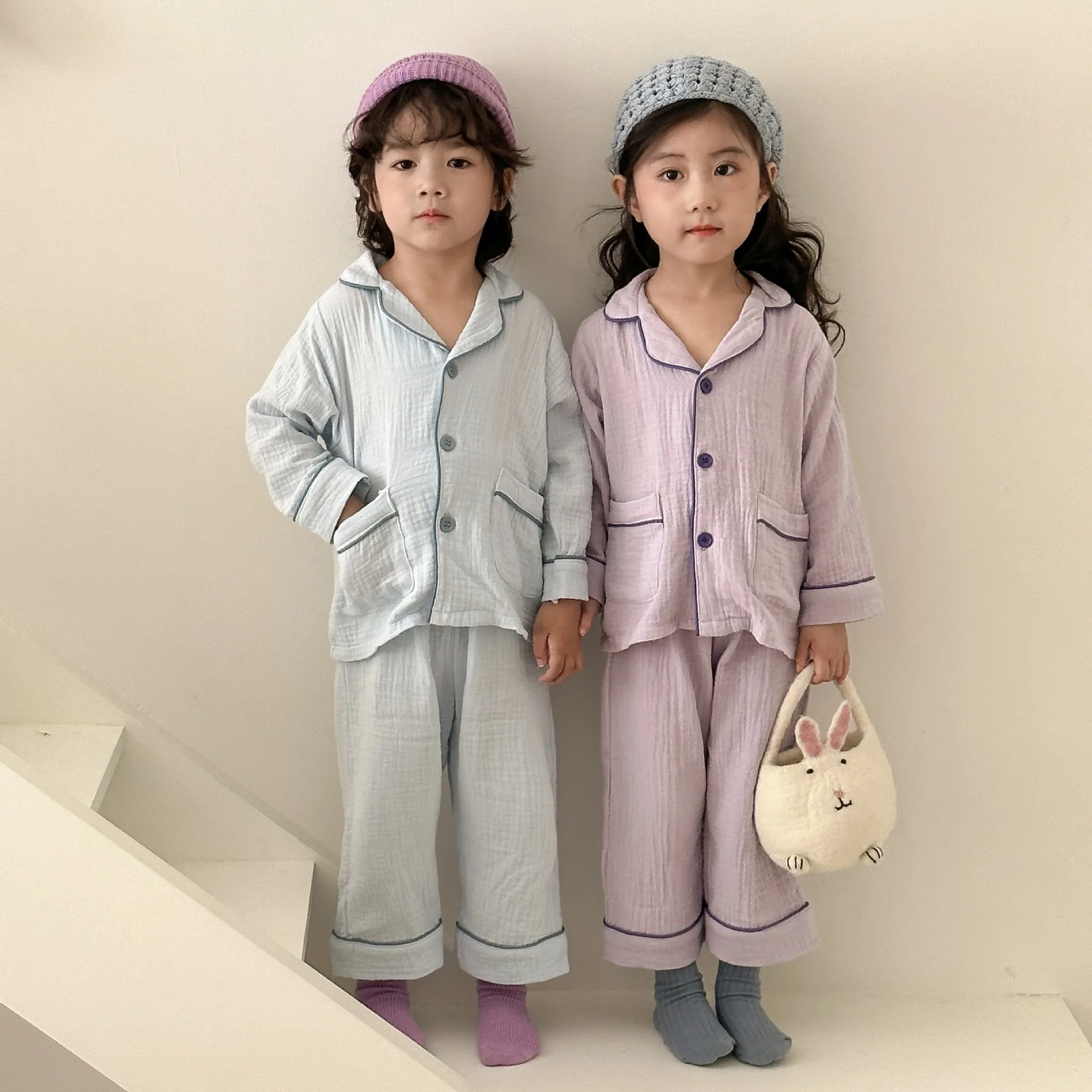 

2025 Autumn Childrens Clothes Set 100% Cotton Solid Color Long Sleeved Sleepwear For Girls Toddler Kids Baby Girls Pajama Sets