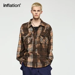 INFLATION Men's Washed Plaid Shirts New American Vintage Streetwear Long Sleeve Shirt Unisex