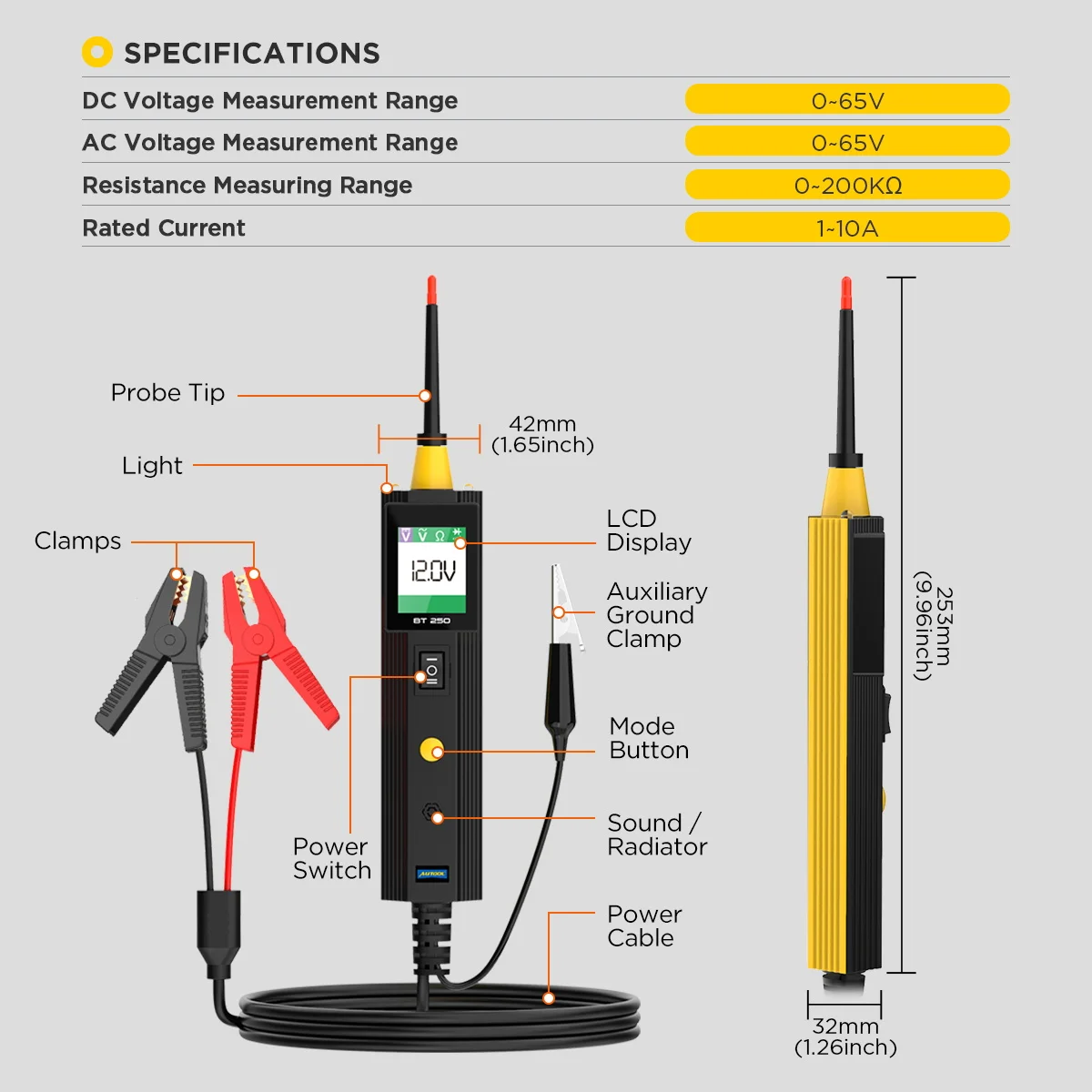 AUTOOL BT250 12-24V Automotive Circuit Tester Probe Car Truck Electrical System AUTOOL BT250 12-24V Automotive Circuit Tester Probe Car Truck Electrical System